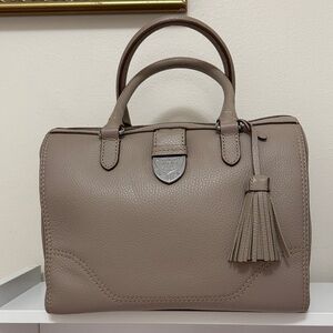 Ralph Lauren Taupe Leather Satchel Handbag with Tassel